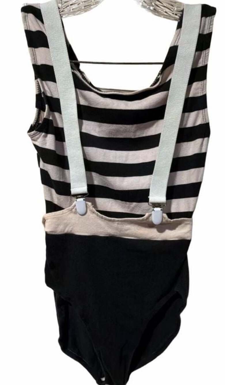 Vintage Jacques Moret Striped Bodysuit With Suspenders Size M